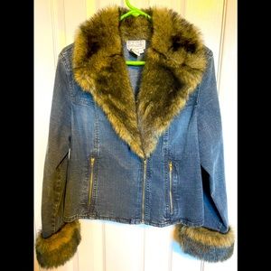 Fur collar and cuff Stretch Jean Jacket